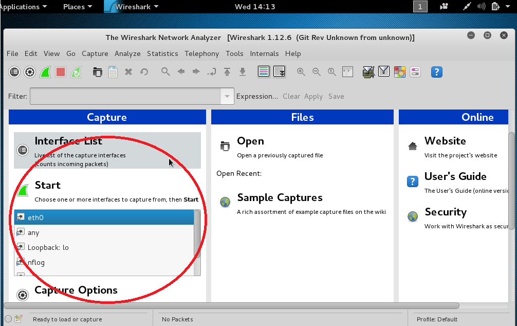 wireshark red circle